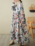 Bohemian Style Floral Print Oversized Women Holiday Long Dress