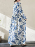 Spring Blue Floral Vacation Long Dress for Women