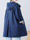 Pure Color Hooded Trench Coats Mid-length Jackets for Women