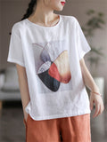 Printed Short Sleeve Crew Neck Shirt for Ladies