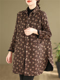 All-Over Floral Print Lapel Mid Length Coat for Lady