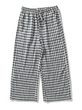 Asian High Street Style Plaid Cotton Linen Wide Leg Pants for Men