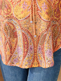 Retro Orange Paisley Print V Neck Half Sleeve Shirt for Women