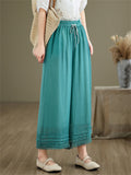 Double Lining Lace Hem Women's Elegant Wide-leg Pants