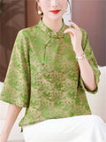 Chinese Style Stand Color Knot Button Elegant Shirt for Women