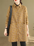 All-Over Floral Print Lapel Mid Length Coat for Lady