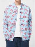 Men's Chinese Mythology Kylin Print Blue Retro Jacket