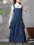 Women's Stylish Blue Denim A-Line Dungaree Dress