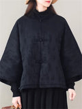 Women's Retro Knot Button 3/4 Sleeve Round Neck Cotton Coat