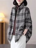 Winter Warm Plush Lining Long Sleeve Plaid Jacket for Women