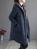 Female Striped Mid-length Hooded Thickened Cotton Coats