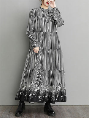 Women's French Style Stripe Zebra Print Long Dress