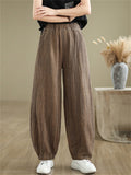 Female Distressed Elastic Waist Pleated Relaxed Pants