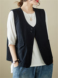 Women's Simple U Neck Oversized Cargo Vest with Pocket