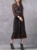 Women's Ethnic Style V-Neck Printed Ruffled Hem Chiffon Dress