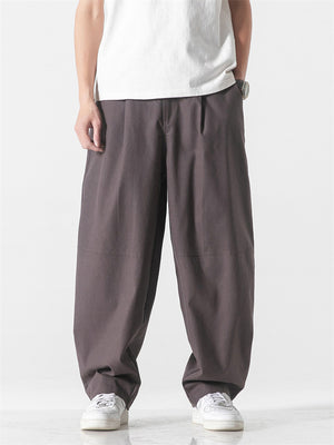 Men's Daily Wear Straight Leg Cotton Linen Plain Pants