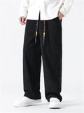 Men's Side Button Decoration Loose Winter Corduroy Pants