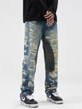 Men's Fake Ripped Print Street Straight-Leg Jeans