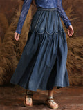 Women's Summer Vintage Style Splicing Elastic Waist Blue Denim Skirt