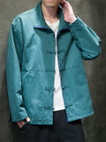 Spring Autumn Stand Collar Knot Button Windproof Jacket for Men