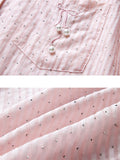 Light Pink Stripe Rhinestone Cozy Tencel Shirt for Women