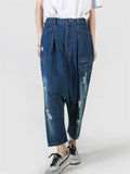 Women's Retro Patch Pocket Ripped Baggy Harem Jeans