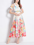 Classy Tender Lapel Blossom Print Dresses for Ladies