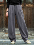 Women's Zen Style Warm Plush Lined Linen Long Pants for Winter