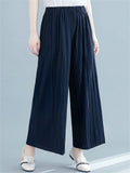 Ladies Solid Color Temperament Wide Leg Pleated Pants