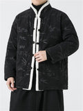 Male Chinese Style Bamboo Leaf Flower Print Corduroy Coats