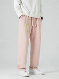 Men's Retro Gold Bamboo Leaf Embroidery Faux Suede Trousers