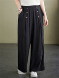 Summer High-Rise Decorative Button Elegant Lady Straight-Leg Pants