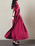 Ethnic Style Retro Wine Red Dress for Lady