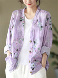 Spring Flower Print Long Sleeve Soft Texture Shirt for Lady