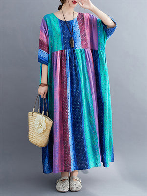 Ladies Oversized Striped Print Maxi Beach Dresses