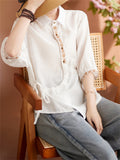 Women's Chic Button Lace-Up Embroidered Lapel Shirts