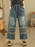 Floral & Graphic Embroidered Raw Hem Jeans for Women