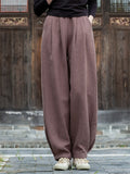 Women's Zen Style Warm Plush Lined Linen Long Pants for Winter