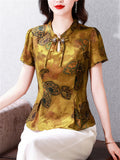 Women's Slim Fit Short Sleeve Imitation Mulberry Silk Shirt