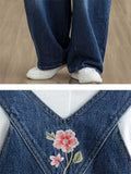 Beautiful Chinese Style Peony Embroideried Female V Neck Jumpsuit