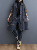 Female Vintage Washed Loose Mid Length Denim Coat