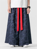 Men's Chinese Style Red Strap Jacquard Satin Pants