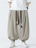 Men's Braided Drawstring Cotton Linen Baggy Harem Pants