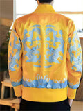 Men's Chinese Dragon Print Slim Fit Baseball Jacket