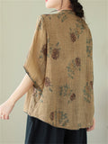 Female Chinese Style Rosewood Flower Pattern Vintage Shirt