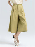 Semi-Elastic Slimming Wide Leg Cropped Pants for Ladies