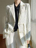 Vogue Satin Jacquard Notched Collar Tassel Jacket for Women