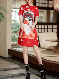 Women's Chinese Opera Cartoon Girl Print Dress