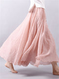 Women's Elastic Waist Pleated Maxi Linen Skirts