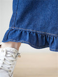 Women's Ruffled Leg Cuff Blue Straight Leg Jeans